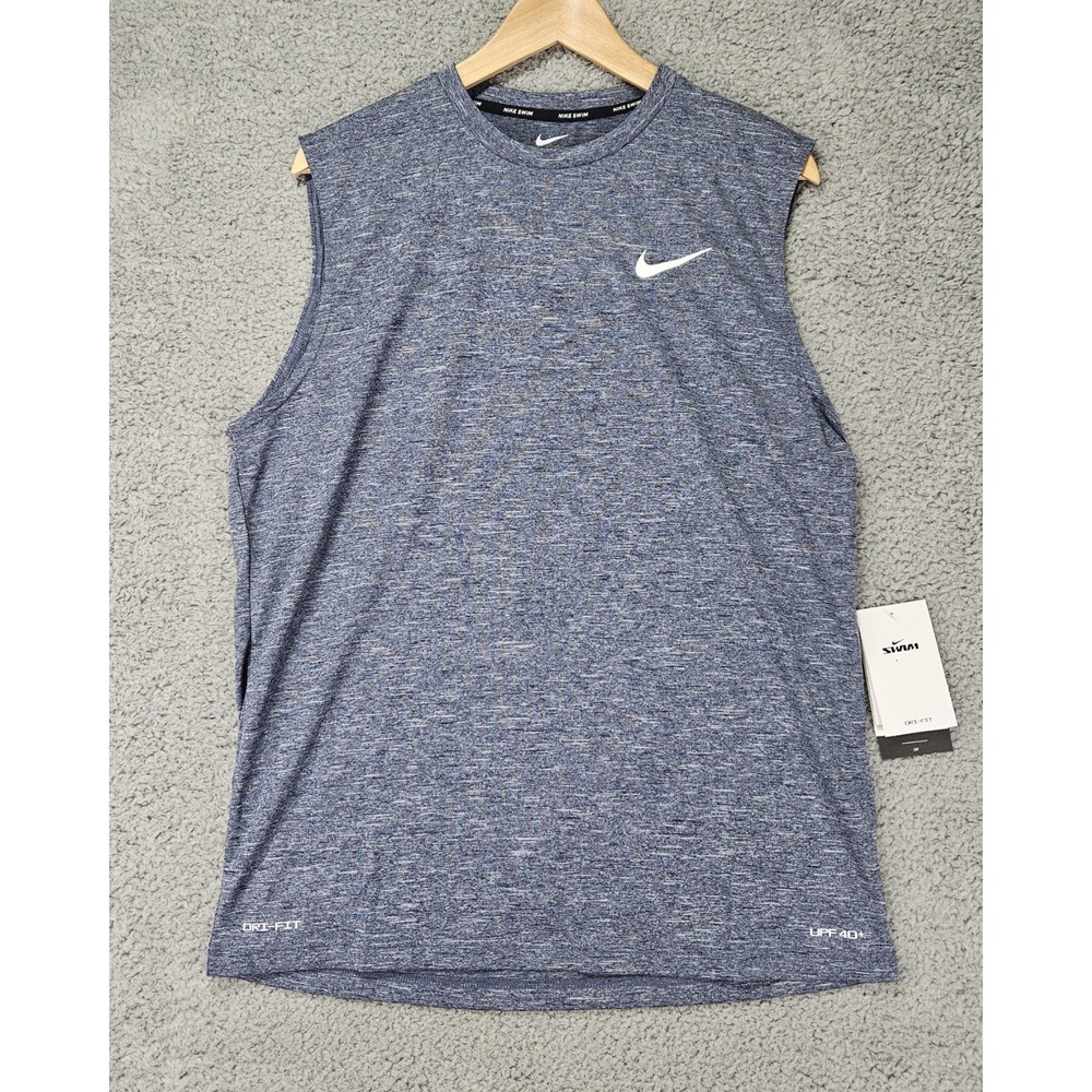 Nike Dri-FIT Sleeveless Hydroguard Shirt Heather Blue Mens's M UPF 40+ Swim NWT